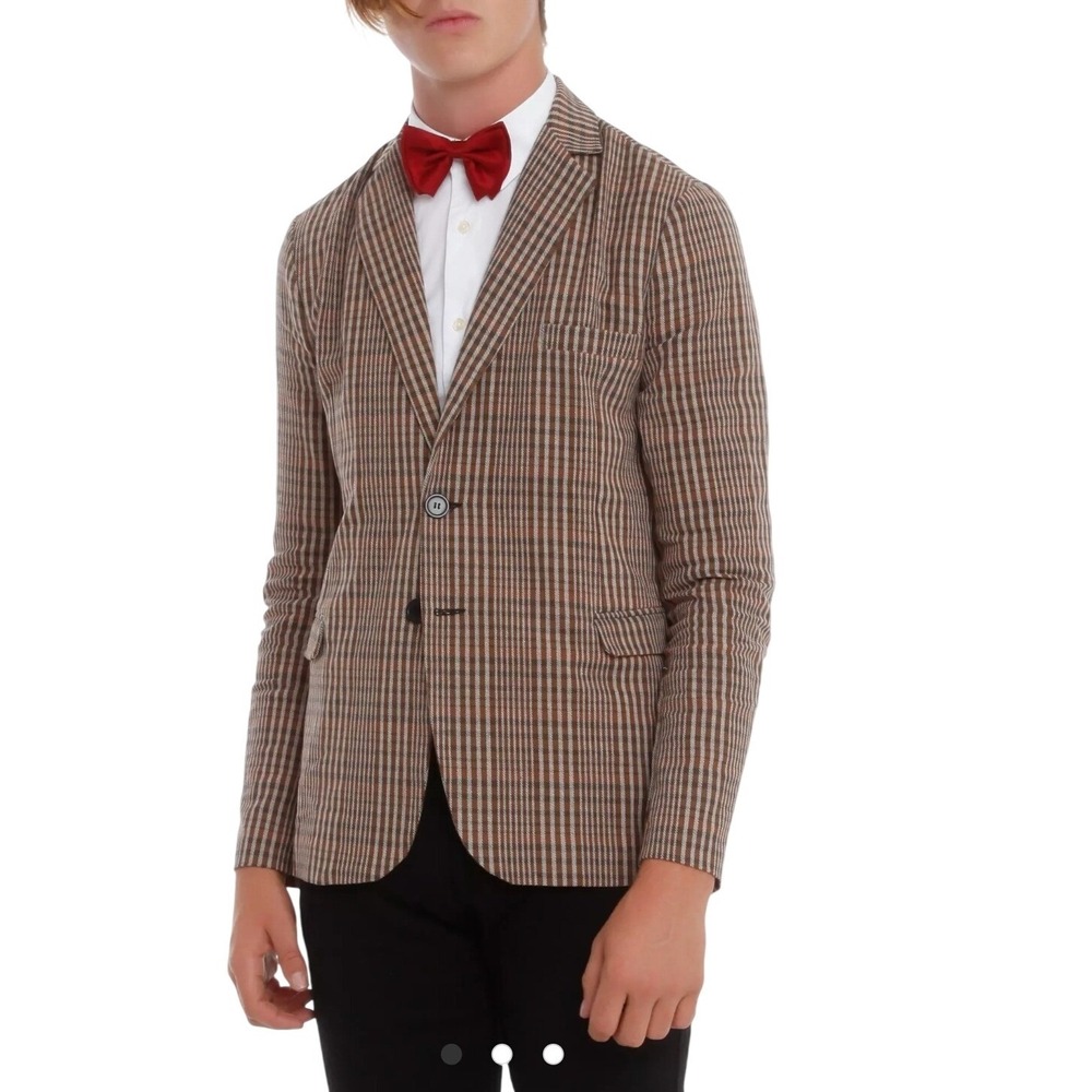 Rude Mens XL Brown Plaid Cotton Blazer Jacket Elbow Patches Dark Academia